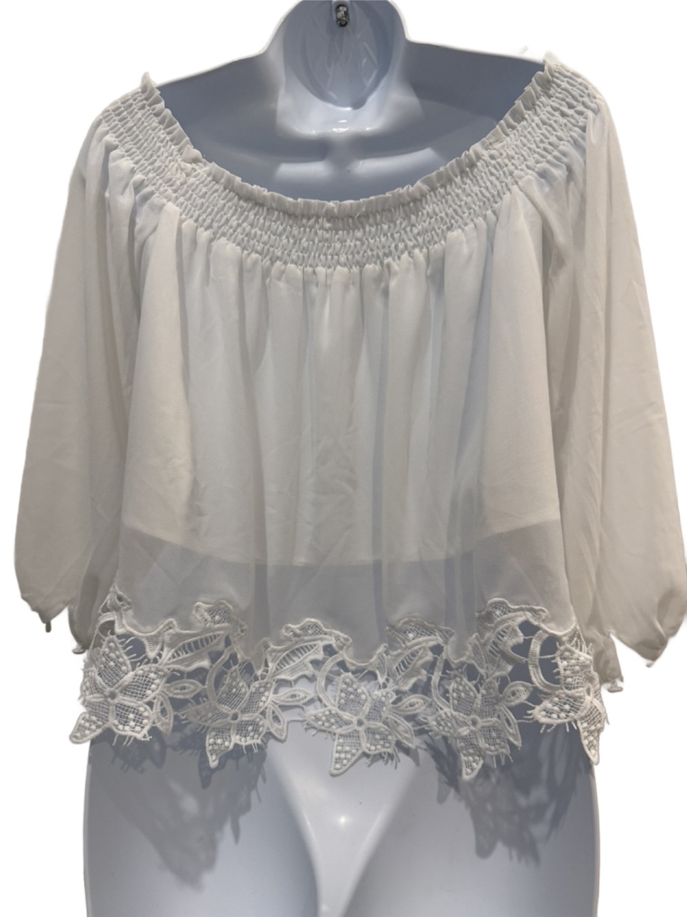 All in Favor White Off-Shoulder Lace Hem Blouse - Picture 4 of 8